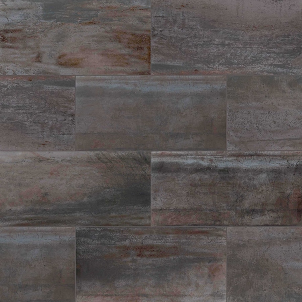 Oxide Iron 12 In. X 24 In. Glazed Porcelain Floor And Wall Tile, 7PK